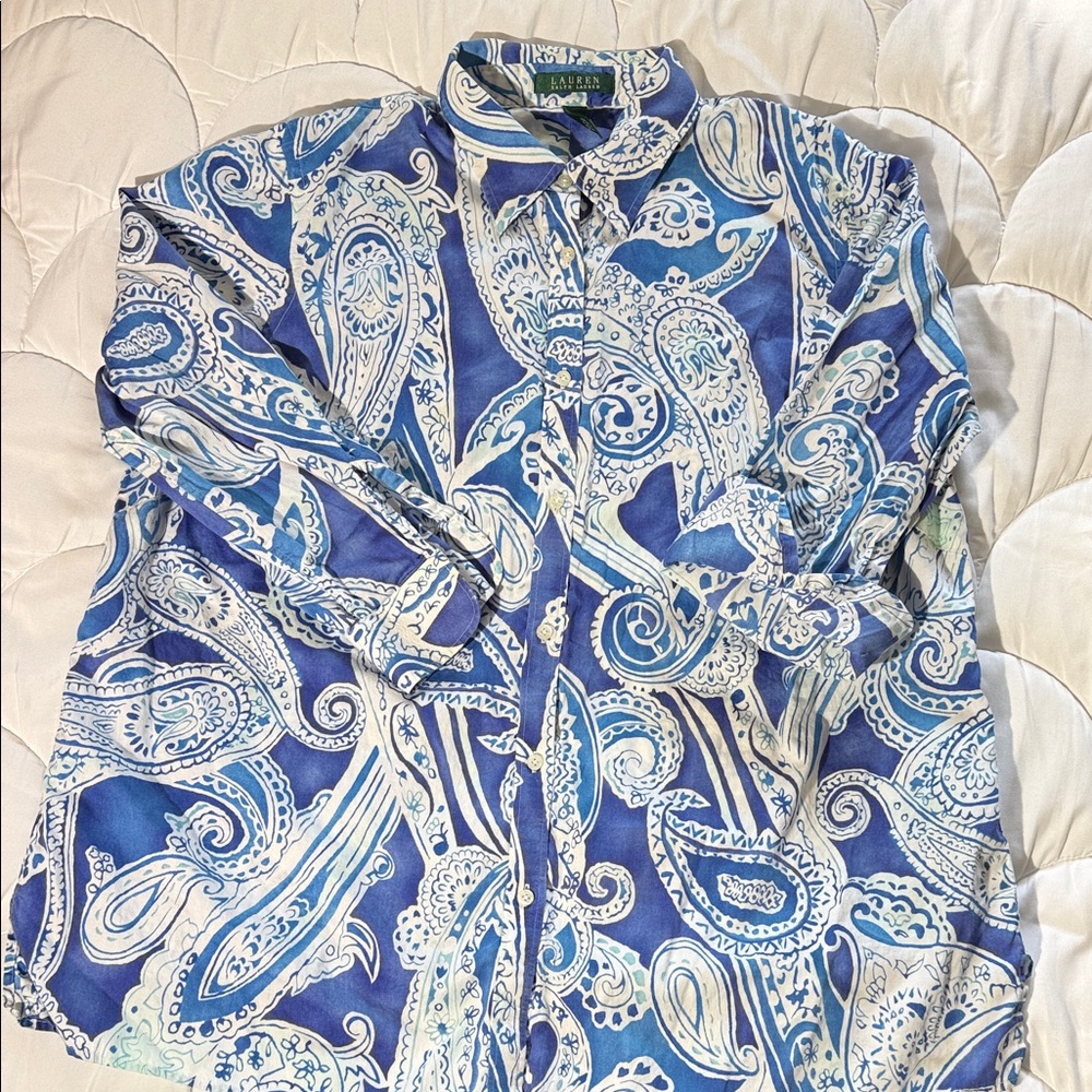 Ralph Lauren Blue and White Paisley Shirt